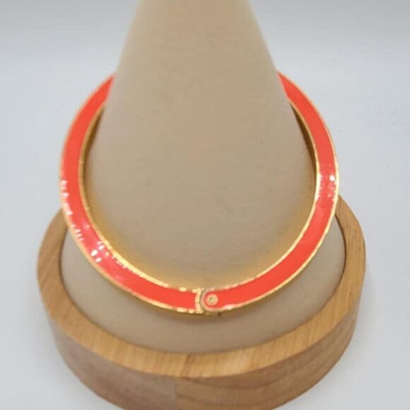 J Crew Gold Tone Orange Enamel Hinged Bangle Bracelet - Picture 5 of 10